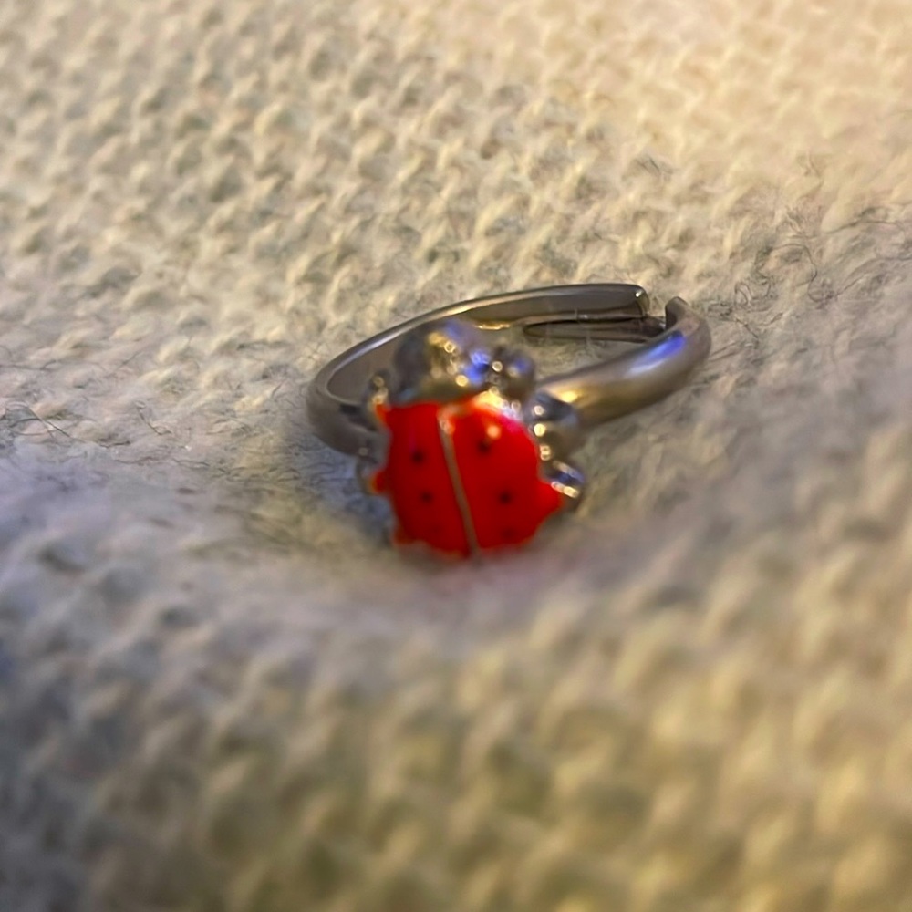 Ladybug silver tone ring